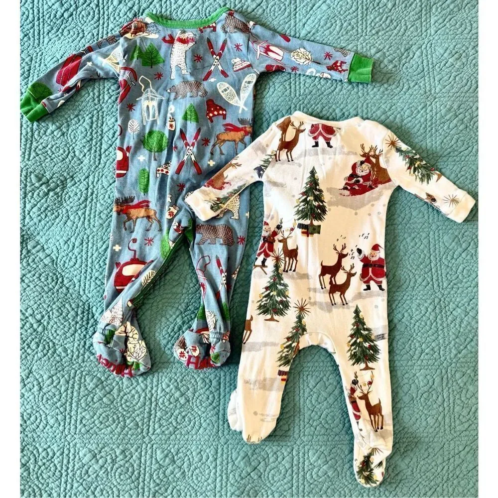 Pottery Barn Kids & Hatley Kids Bundle Christmas Santa Nursery Sleepwear Footsie